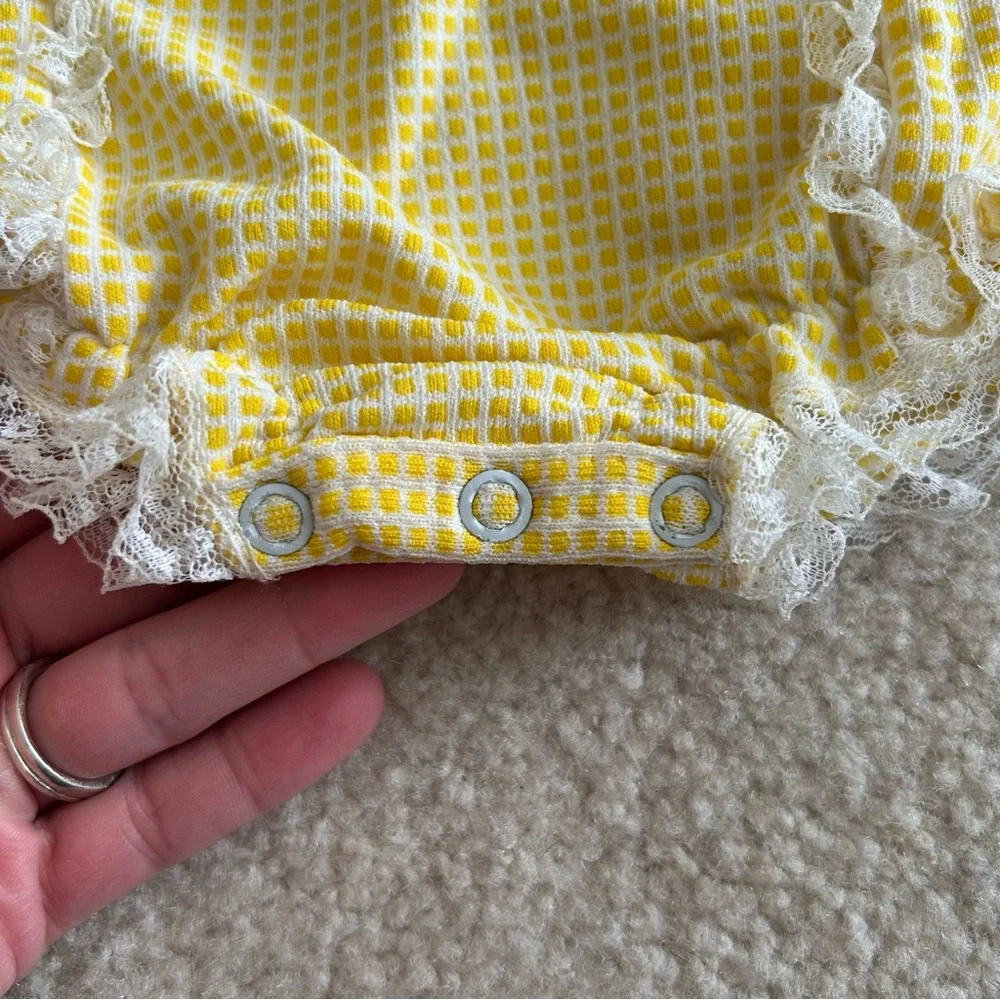 Baby Bliss Vintage Yellow Gingham Romper Size Small - Picture 3 of 8